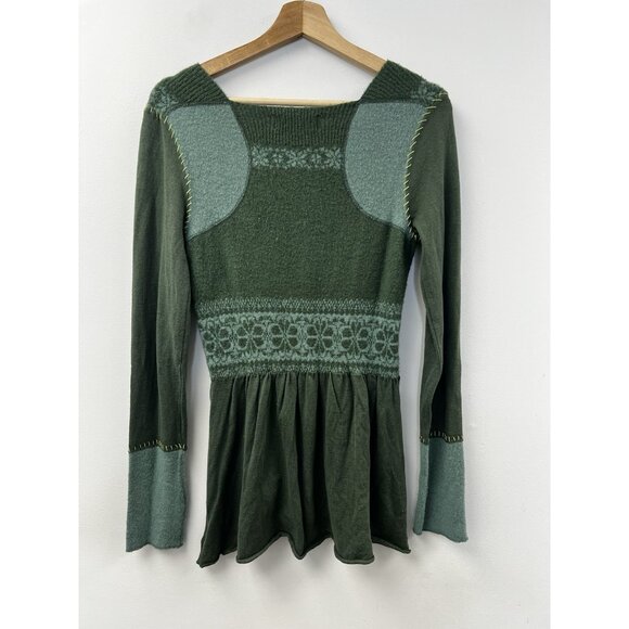 Free People Long Sweater Sage Green Long Sleeve Knit Cottagecore Tunic Sz M - Picture 8 of 9